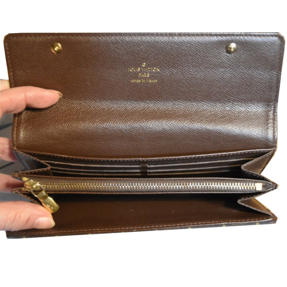 Louis Vuitton Monogram Mini Lin Portefeuille Sarah Wallet Brown w/ Box & Dusty - Picture 6 of 11